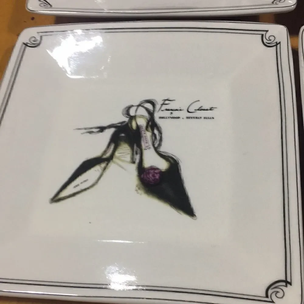 Set of four Sakura plates 8x8 square fashion purses shoes no chips cracks
